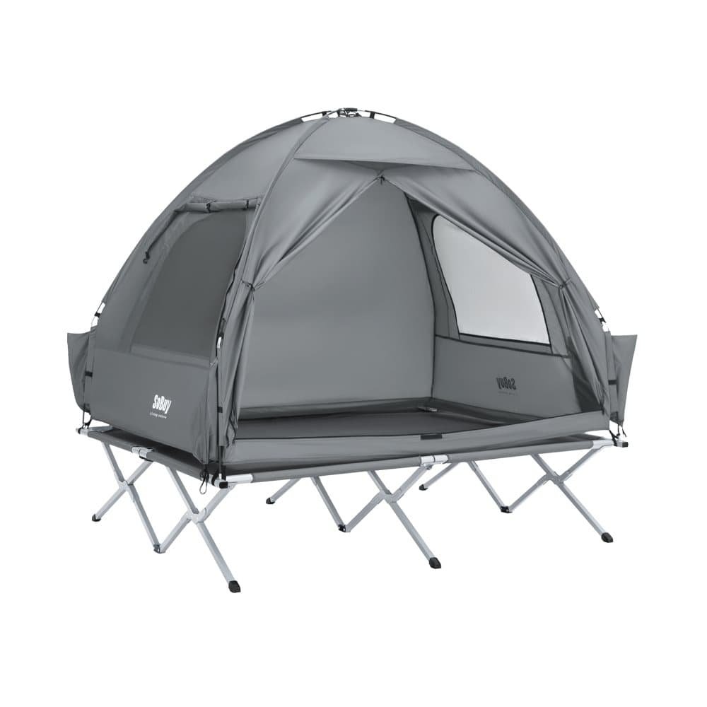 SoBuy Camping Telt til 2 Personer - Med Feltseng, 2-i-1 Telt | 193x145x185cm Lysegrå OGS32-II-L-HG